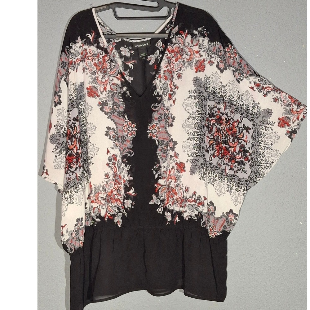 Lane Bryant Womens Plus 22/24 Paisley Medallion Chiffon Kimono Sleeve Blouse Top